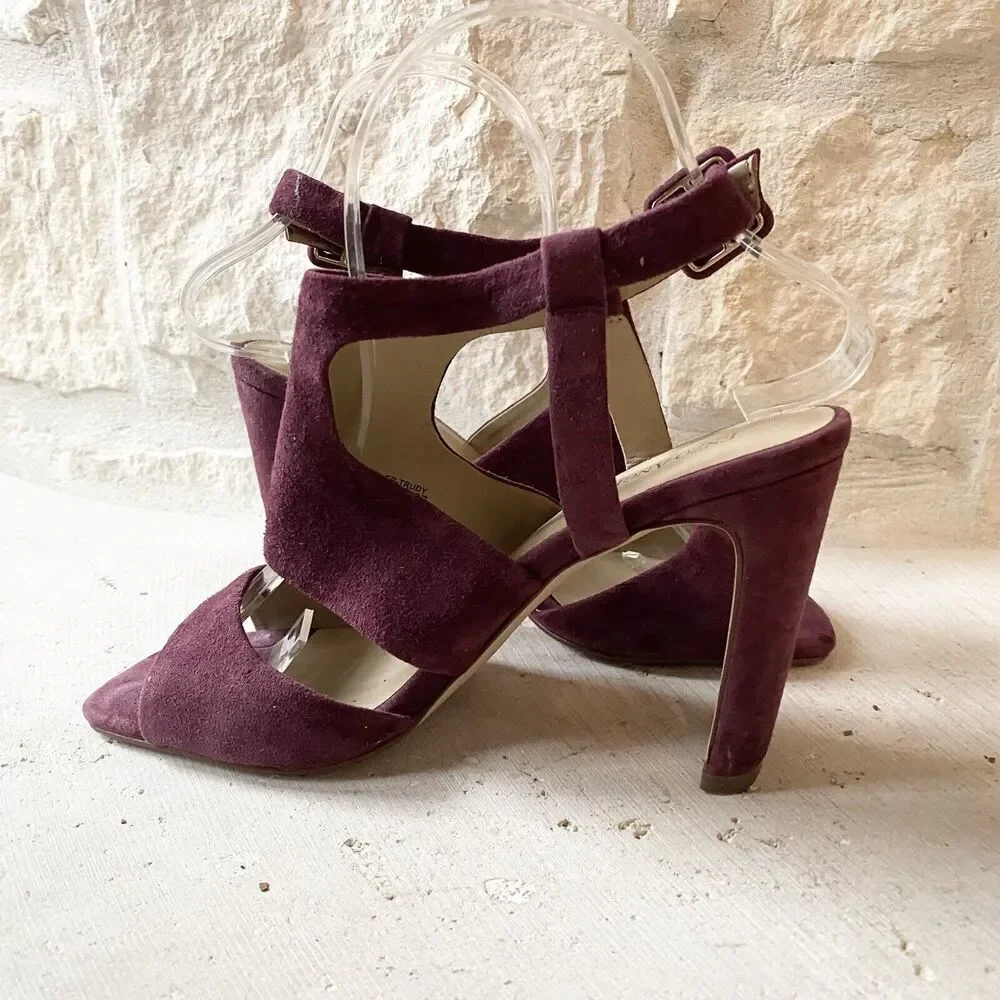 Enzo Angiolini‎ Trudy Maroon Purple Leather Block Heel Sz 6.5 EU 37